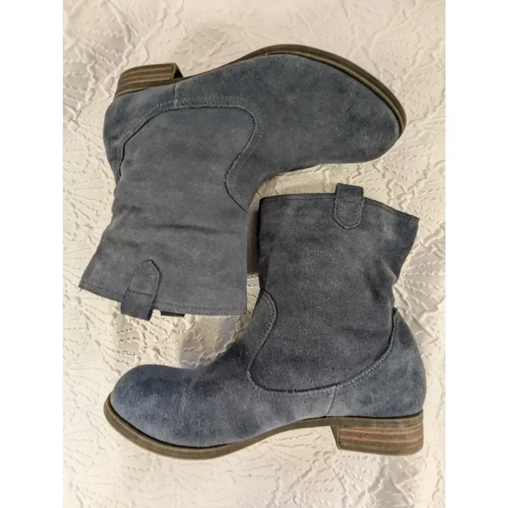 MOSSIMO! DOVE GRAY GENUINE SUEDE LEATHER BOHO CHIC SLIP-ON LOW HEEL BOOTS! SZ 8M